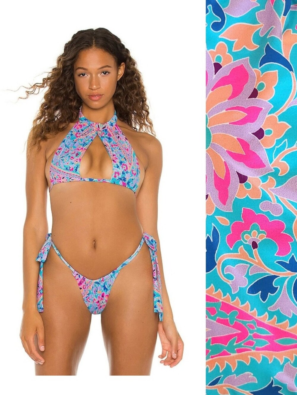 Frankies Bikinis Blue Scarf Print Willow Top & Bottom Bikini Set MEDIUM